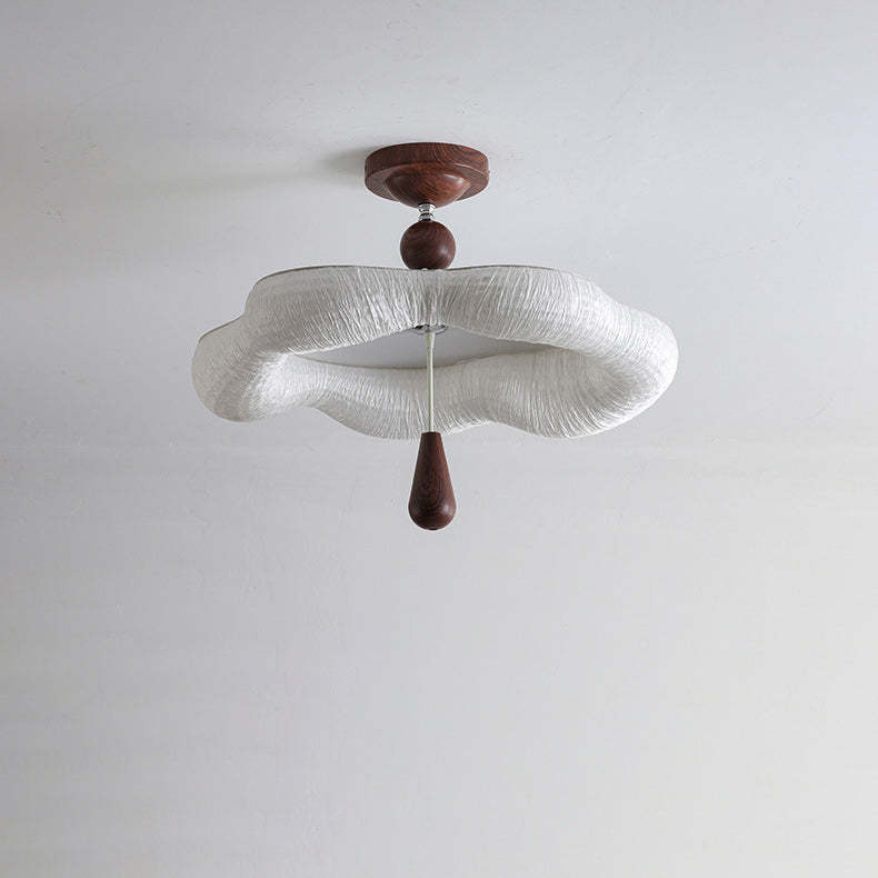 French Iron Fabric Corrugated LED Semi-Flush Ceiling Light