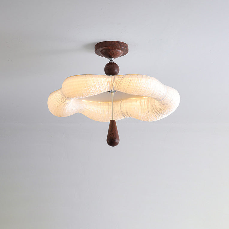 French Iron Fabric Corrugated LED Semi-Flush Ceiling Light