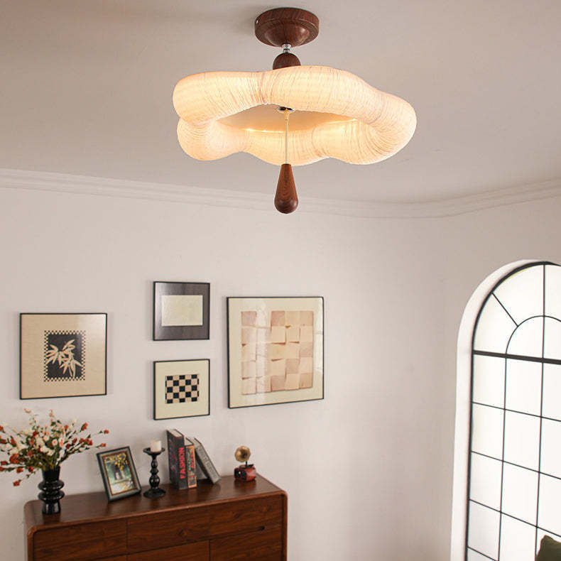 French Iron Fabric Corrugated LED Semi-Flush Ceiling Light