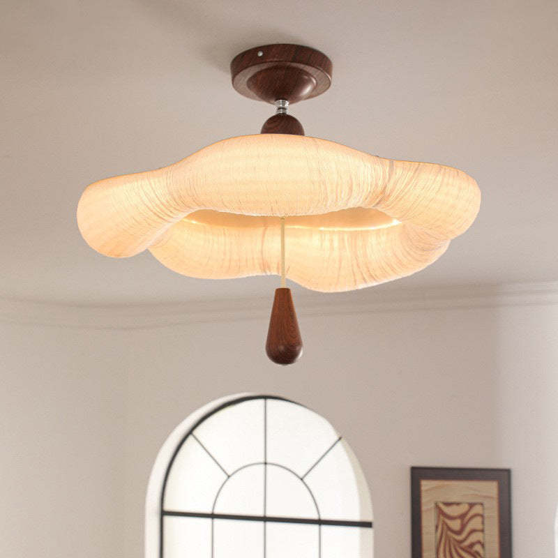 French Iron Fabric Corrugated LED Semi-Flush Ceiling Light