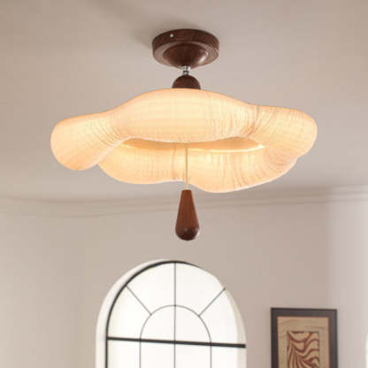 French Iron Fabric Corrugated LED Semi-Flush Ceiling Light
