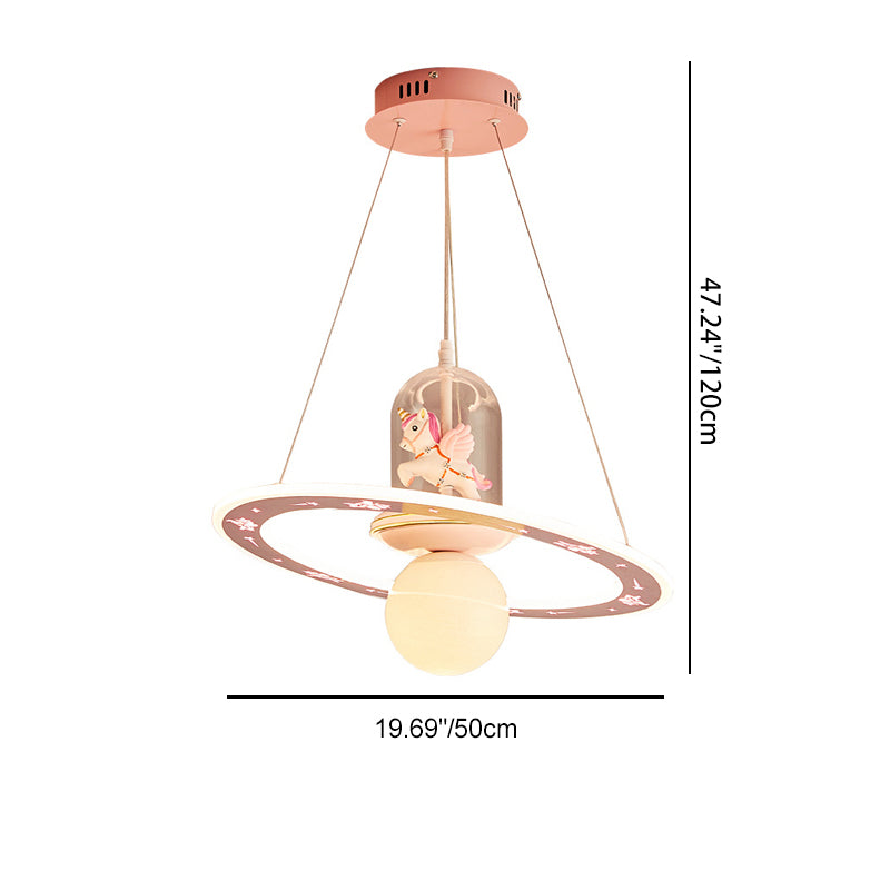Kids Cartoon Unicorn Orb Acrylic Resin LED Chandelier
