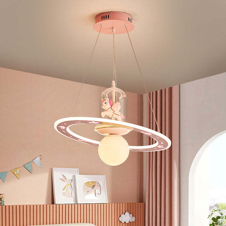 Kids Cartoon Unicorn Orb Acrylic Resin LED Chandelier