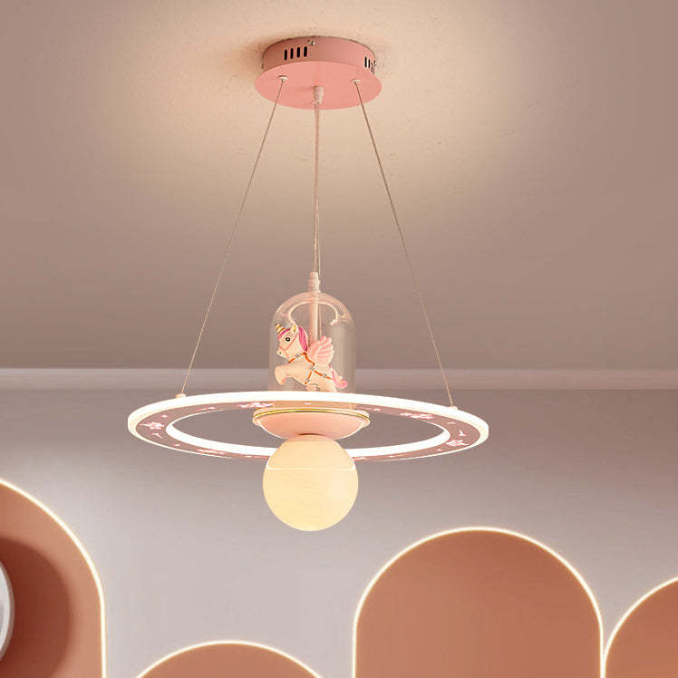 Kids Cartoon Unicorn Orb Acrylic Resin LED Chandelier