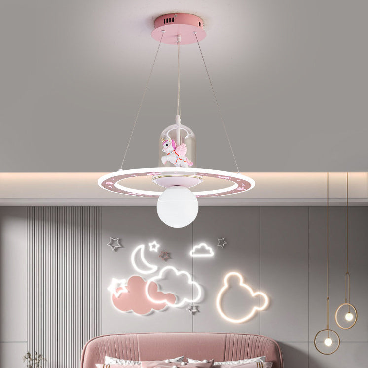 Kids Cartoon Unicorn Orb Acrylic Resin LED Chandelier