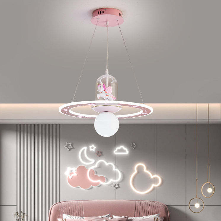 Kids Cartoon Unicorn Orb Acrylic Resin LED Chandelier