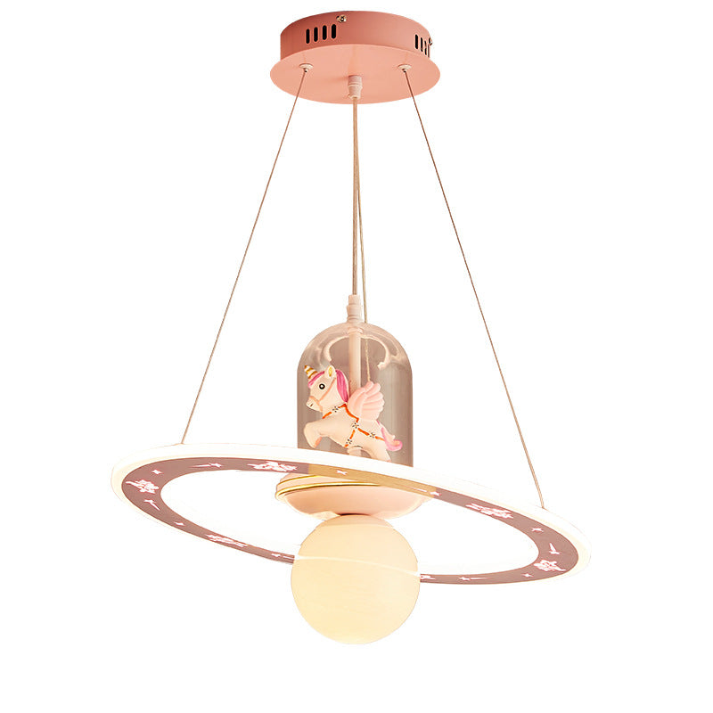 Kids Cartoon Unicorn Orb Acrylic Resin LED Chandelier