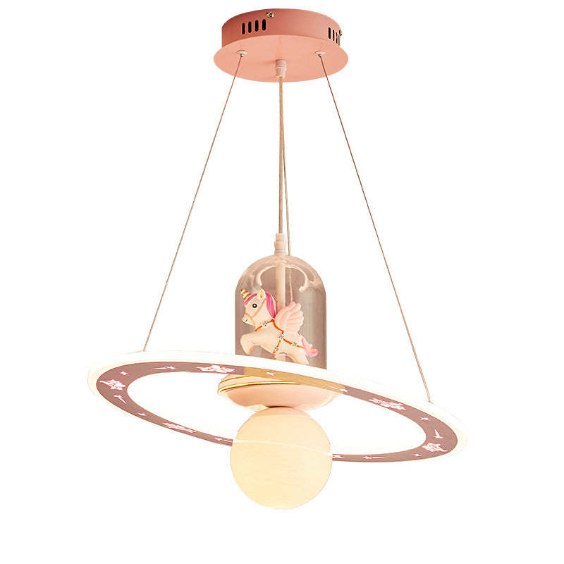 Kids Cartoon Unicorn Orb Acrylic Resin LED Chandelier