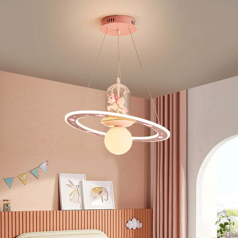 Kids Cartoon Unicorn Orb Acrylic Resin LED Chandelier