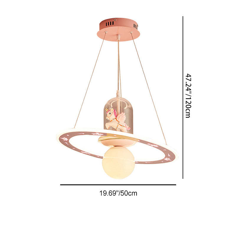 Kids Cartoon Unicorn Orb Acrylic Resin LED Chandelier