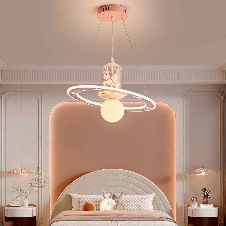 Kids Cartoon Unicorn Orb Acrylic Resin LED Chandelier