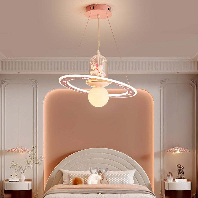 Kids Cartoon Unicorn Orb Acrylic Resin LED Chandelier
