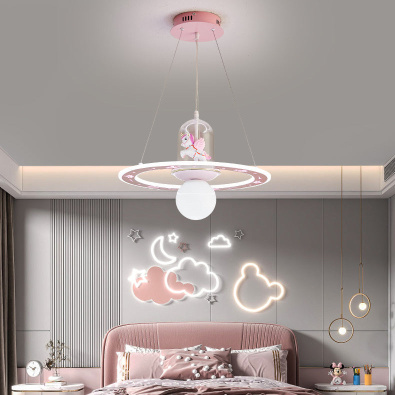 Kids Cartoon Unicorn Orb Acrylic Resin LED Chandelier