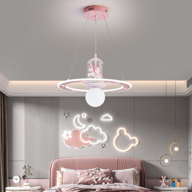 Kids Cartoon Unicorn Orb Acrylic Resin LED Chandelier