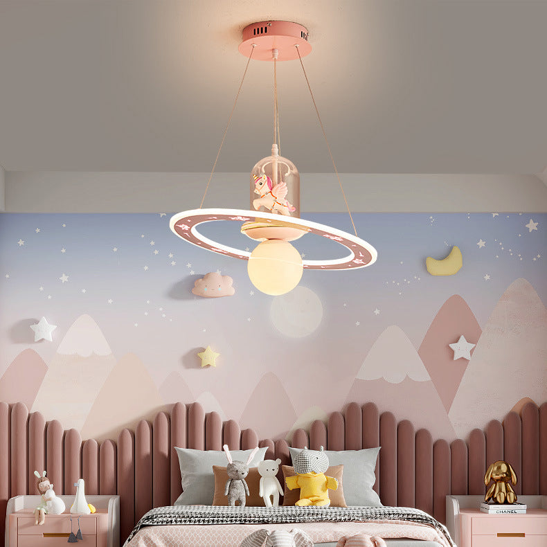 Kids Cartoon Unicorn Orb Acrylic Resin LED Chandelier