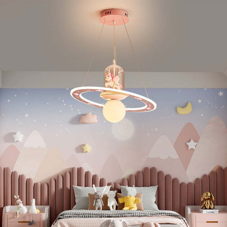 Kids Cartoon Unicorn Orb Acrylic Resin LED Chandelier