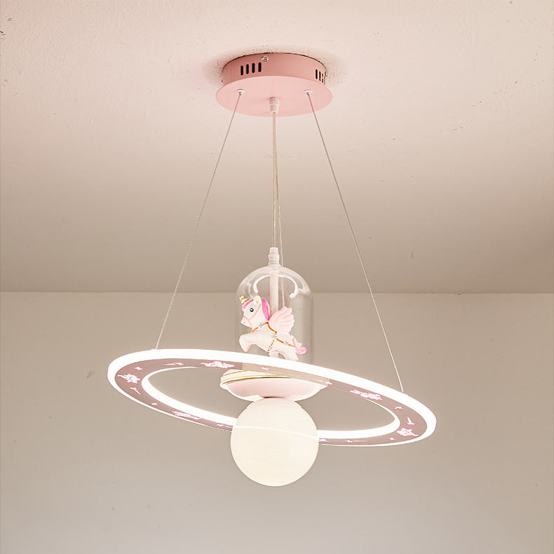Kids Cartoon Unicorn Orb Acrylic Resin LED Chandelier