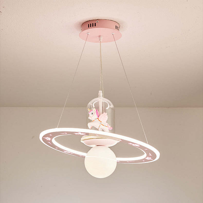 Kids Cartoon Unicorn Orb Acrylic Resin LED Chandelier