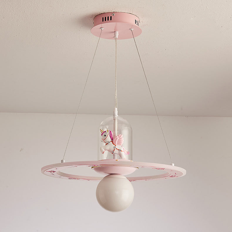 Kids Cartoon Unicorn Orb Acrylic Resin LED Chandelier