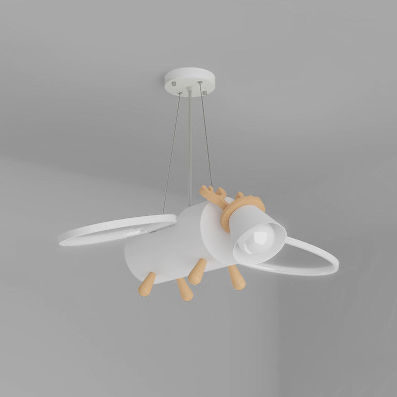 Flying Deer Wings Kids Iron Wood Aluminum LED Chandelier