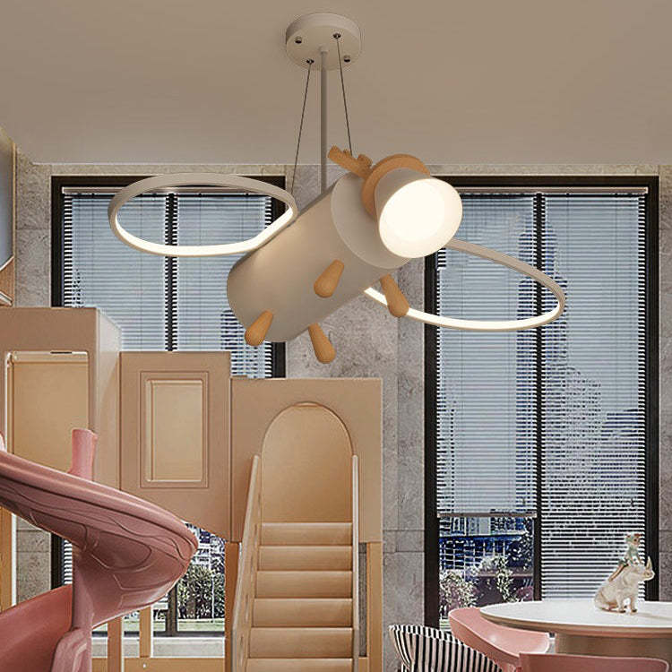 Flying Deer Wings Kids Iron Wood Aluminum LED Chandelier