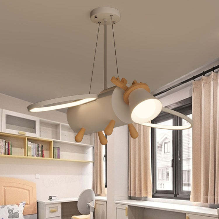 Flying Deer Wings Kids Iron Wood Aluminum LED Chandelier