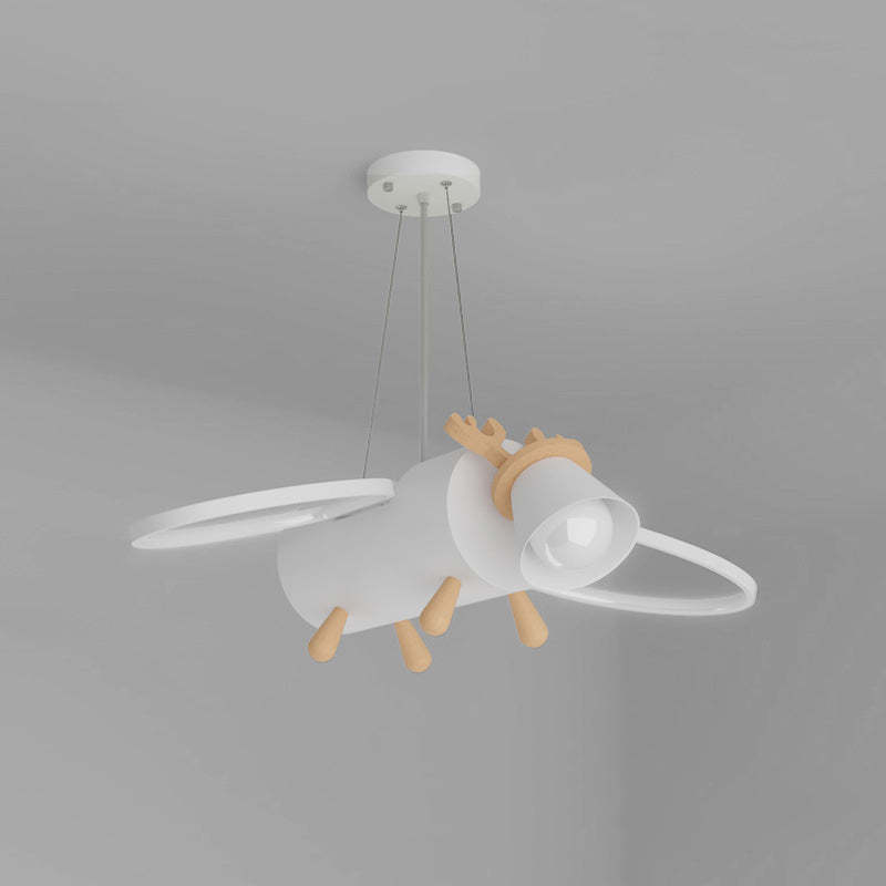 Flying Deer Wings Kids Iron Wood Aluminum LED Chandelier