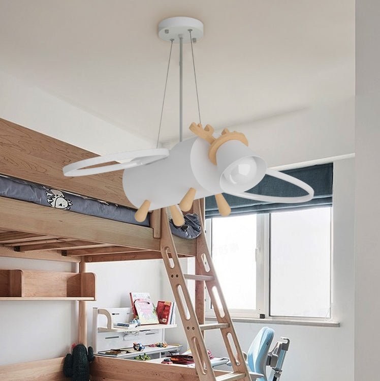Flying Deer Wings Kids Iron Wood Aluminum LED Chandelier