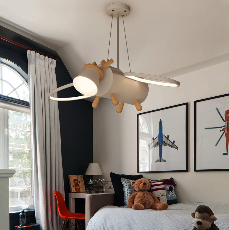 Flying Deer Wings Kids Iron Wood Aluminum LED Chandelier