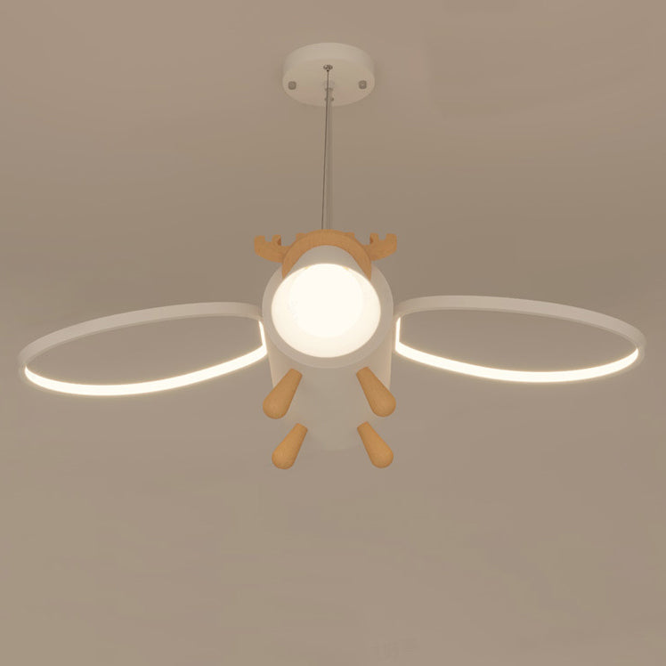 Flying Deer Wings Kids Iron Wood Aluminum LED Chandelier