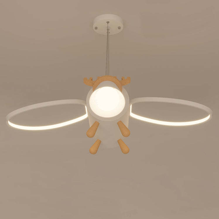 Flying Deer Wings Kids Iron Wood Aluminum LED Chandelier