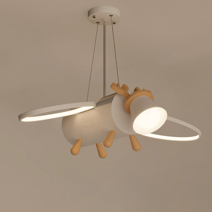 Flying Deer Wings Kids Iron Wood Aluminum LED Chandelier