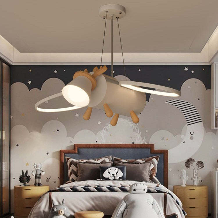 Flying Deer Wings Kids Iron Wood Aluminum LED Chandelier