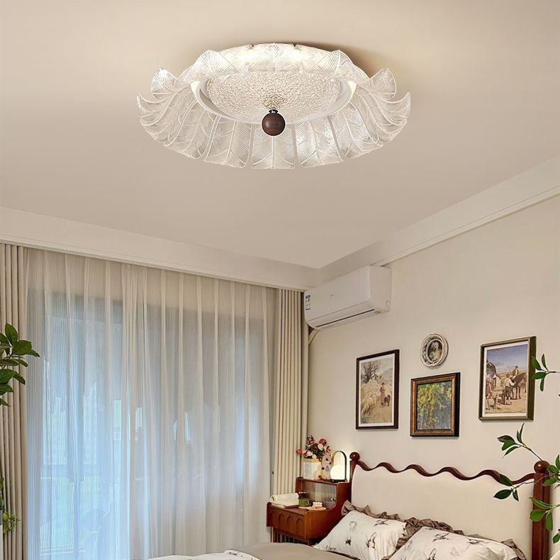 French Petal Iron Glass Acrylic Round LED Flush Mount Light