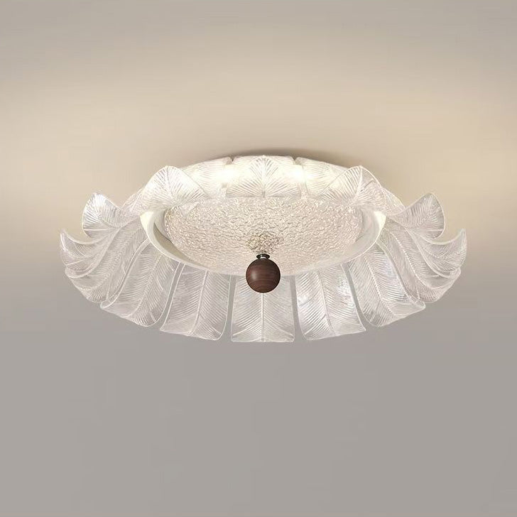 French Petal Iron Glass Acrylic Round LED Flush Mount Light