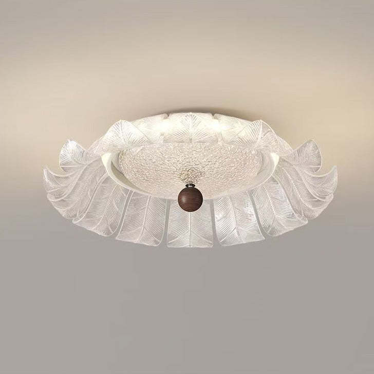 French Petal Iron Glass Acrylic Round LED Flush Mount Light