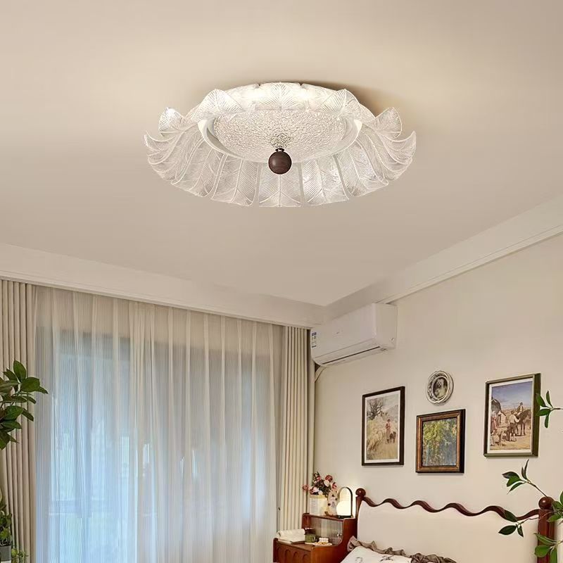 French Petal Iron Glass Acrylic Round LED Flush Mount Light