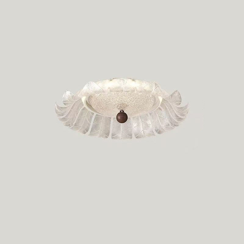 French Petal Iron Glass Acrylic Round LED Flush Mount Light