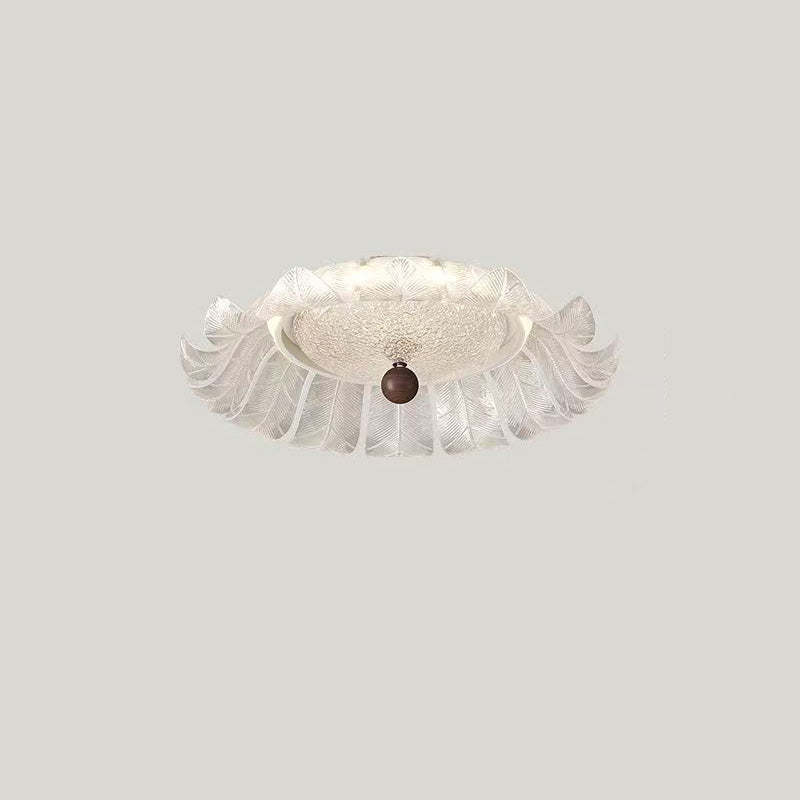 French Petal Iron Glass Acrylic Round LED Flush Mount Light