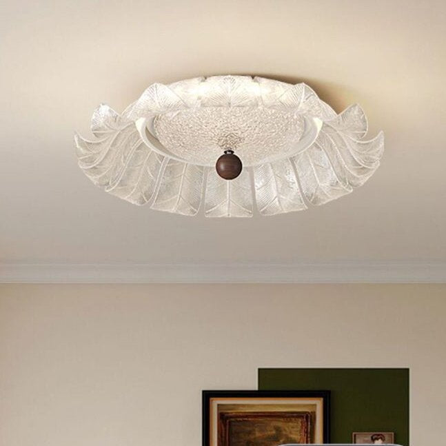 French Petal Iron Glass Acrylic Round LED Flush Mount Light
