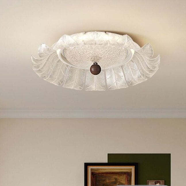 French Petal Iron Glass Acrylic Round LED Flush Mount Light