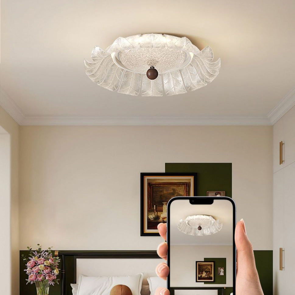 French Petal Iron Glass Acrylic Round LED Flush Mount Light