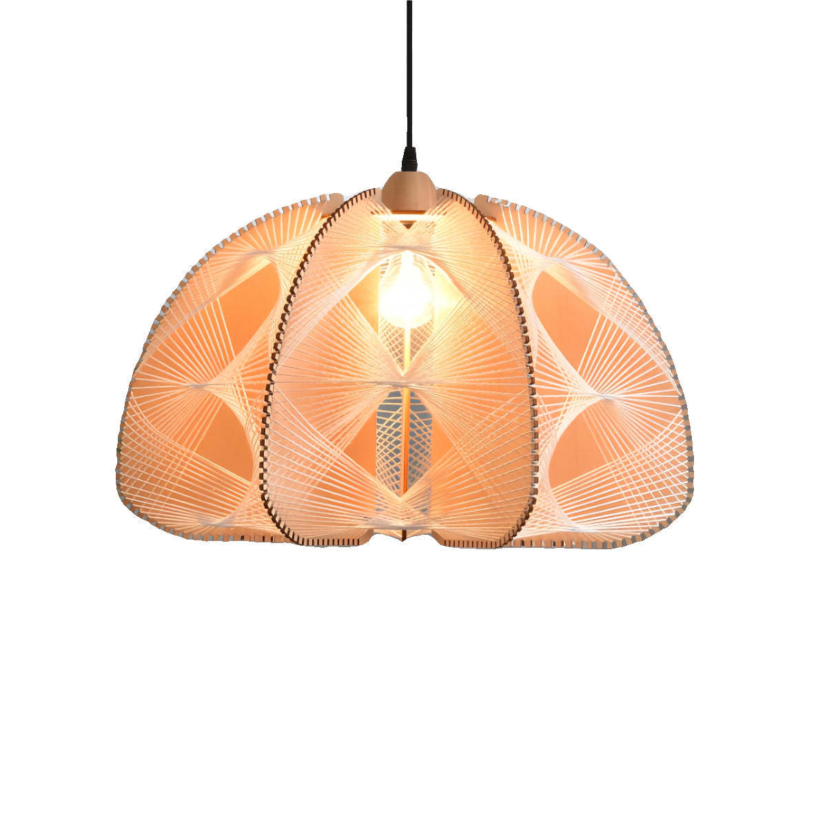 Japanese Dome Semicircle Hemp Rope Wood Chandelier
