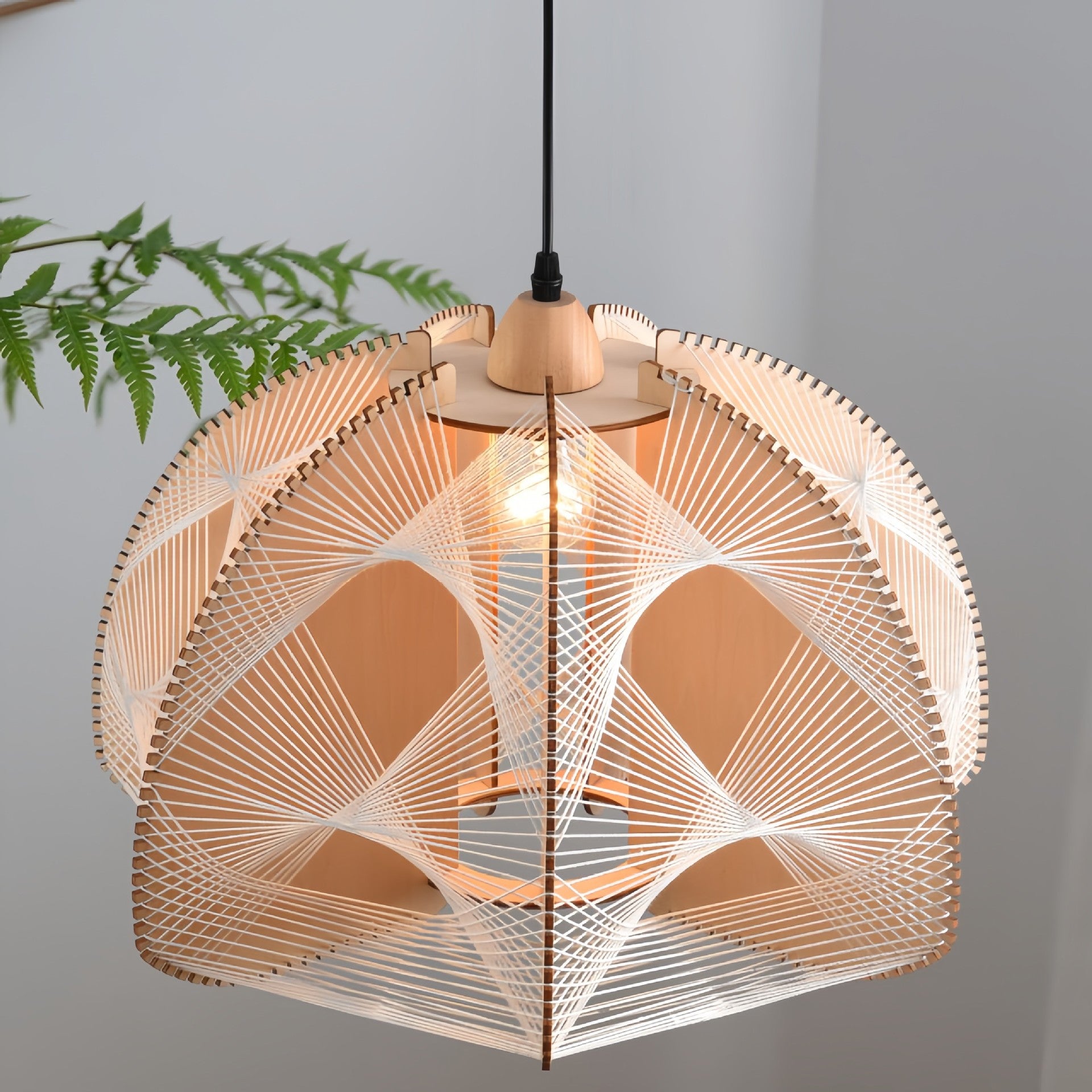 Japanese Dome Semicircle Hemp Rope Wood Chandelier