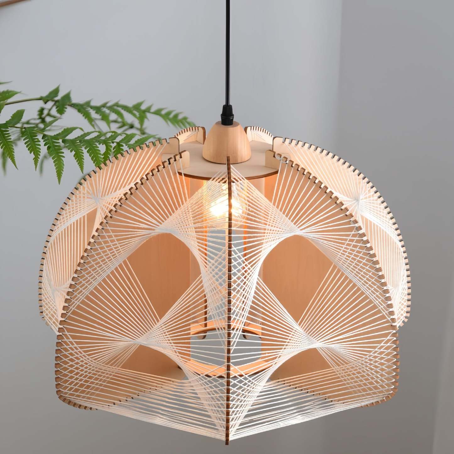 Japanese Dome Semicircle Hemp Rope Wood Chandelier