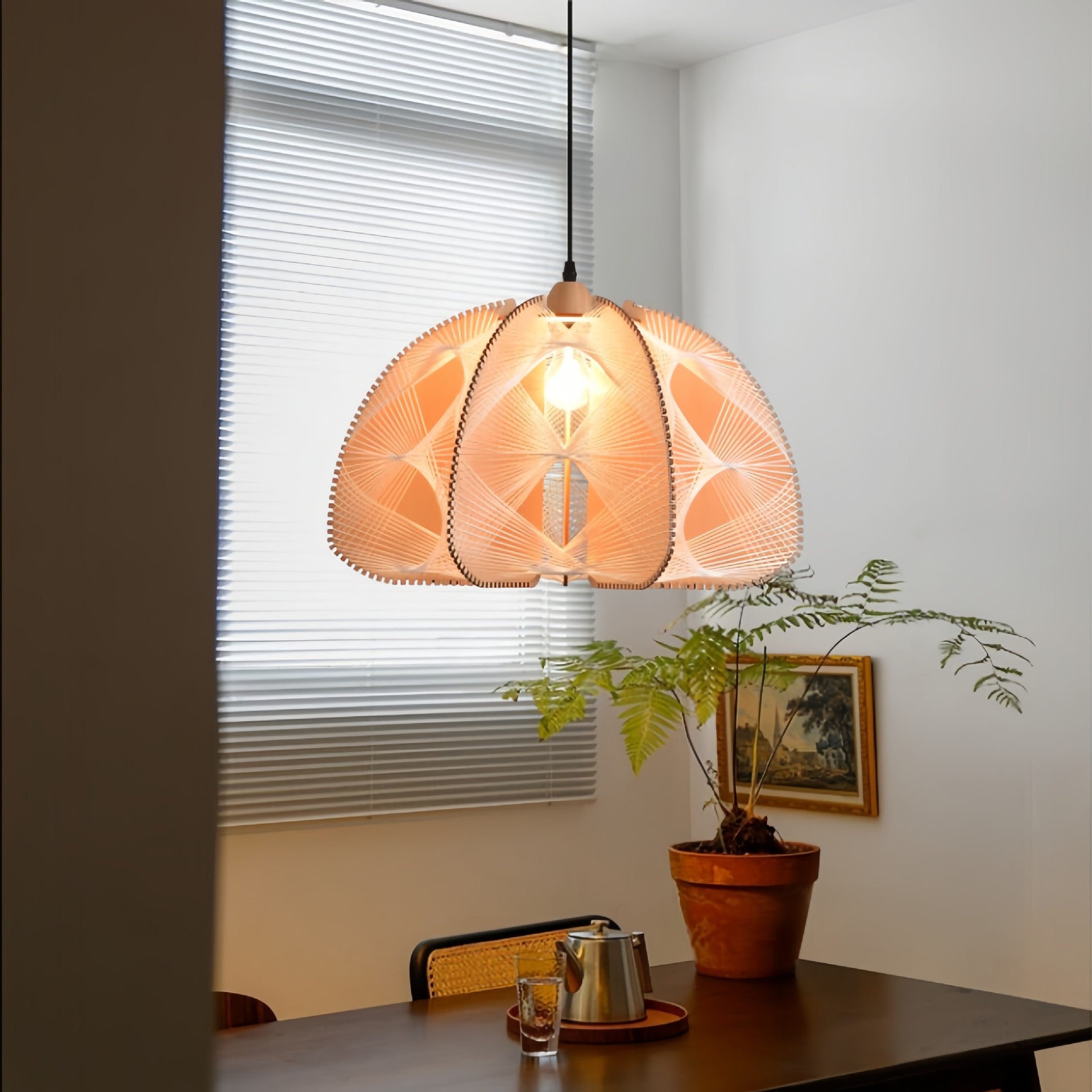 Japanese Dome Semicircle Hemp Rope Wood Chandelier