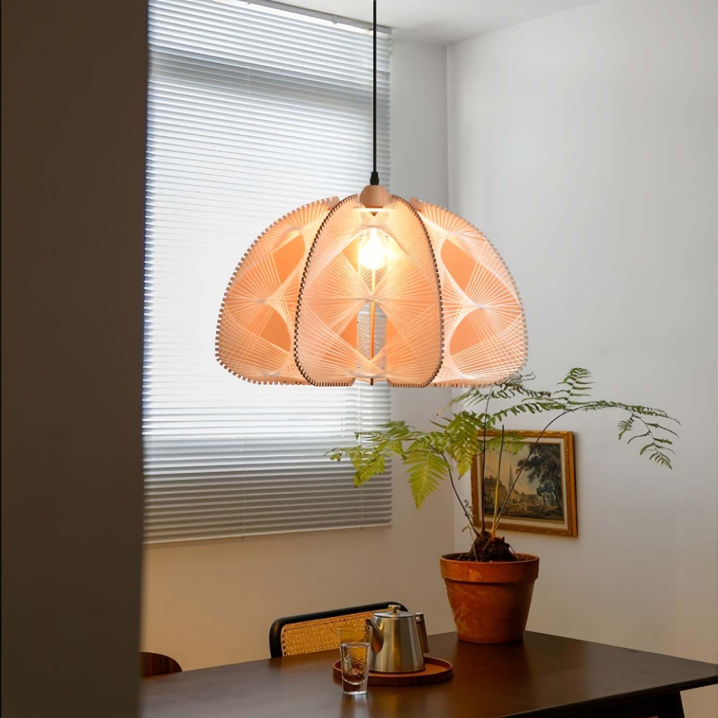 Japanese Dome Semicircle Hemp Rope Wood Chandelier