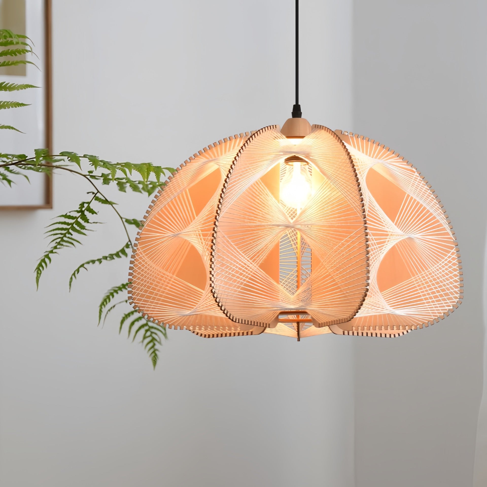 Japanese Dome Semicircle Hemp Rope Wood Chandelier