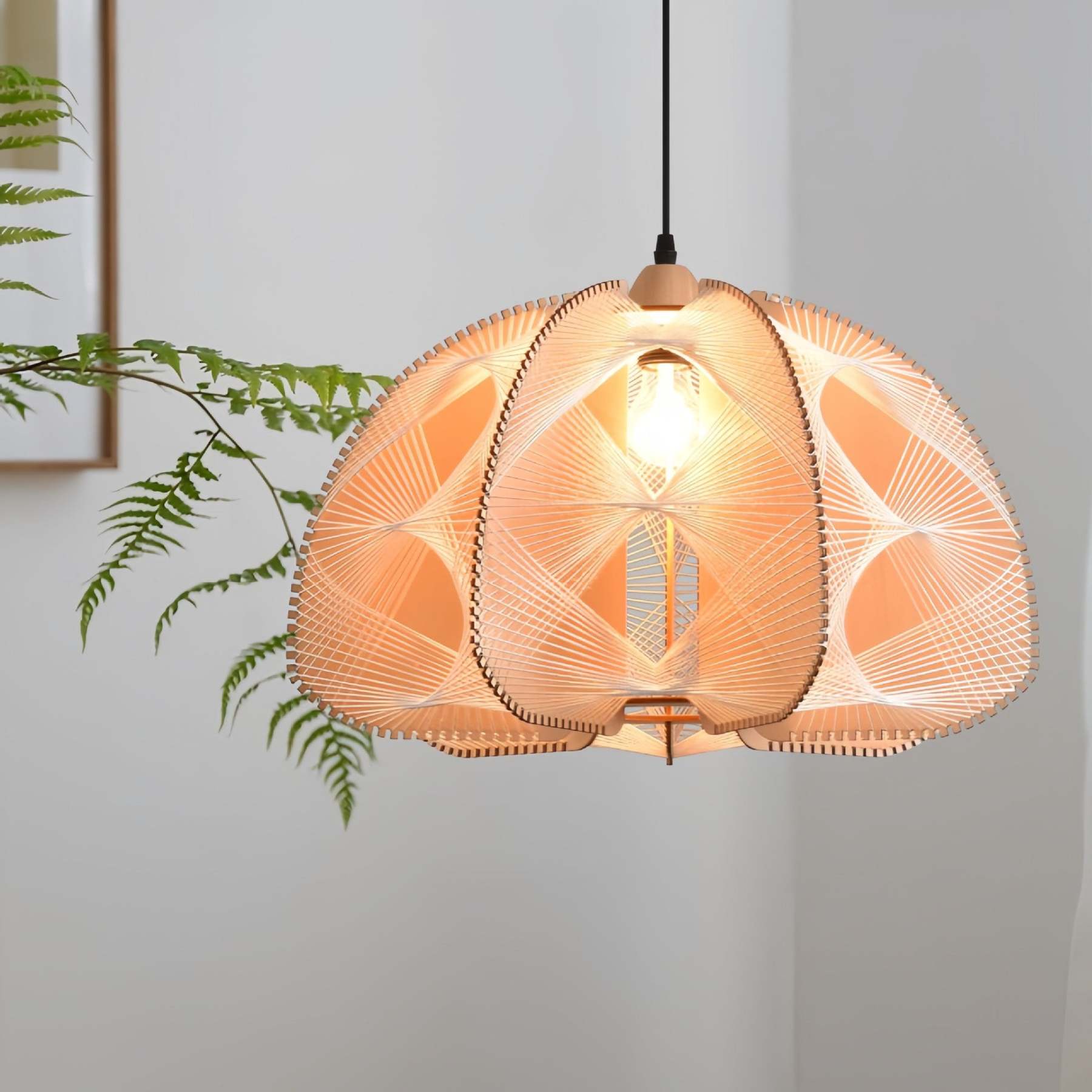 Japanese Dome Semicircle Hemp Rope Wood Chandelier