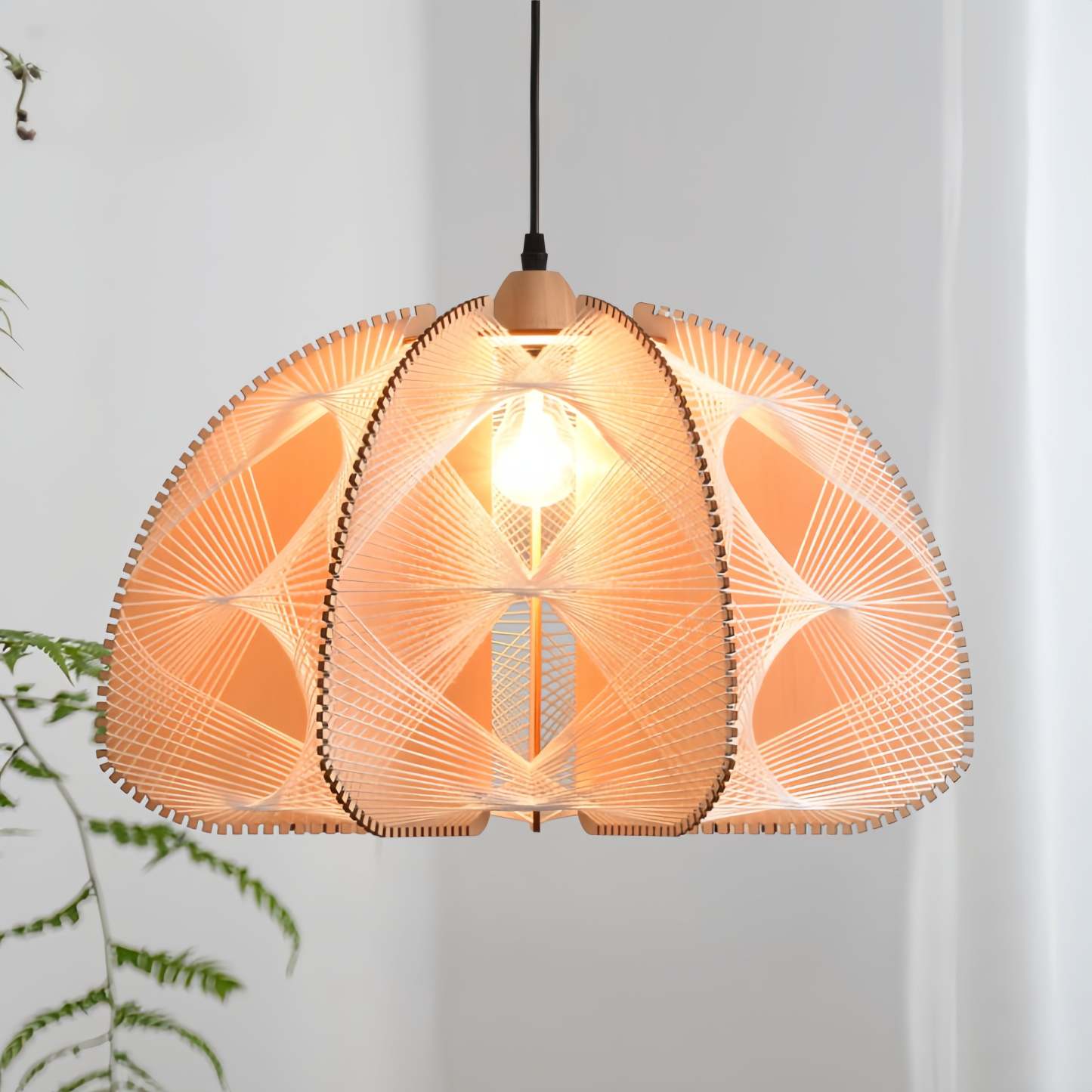 Japanese Dome Semicircle Hemp Rope Wood Chandelier